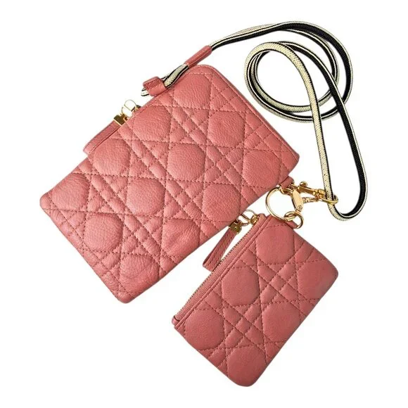 Christian Dior Cannage Caro Multifunctional Pouch Pink Leather Quilted Bag Small - Picture 8 of 12